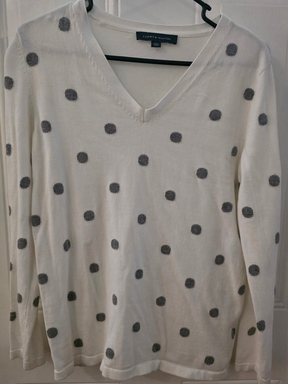 Tommy Hilfiger Cream V-Neck Polka Dot Sweater